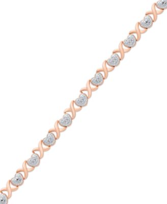 Macy's - Diamond Accent Heart  X Link Bracelet in Silver-Plate