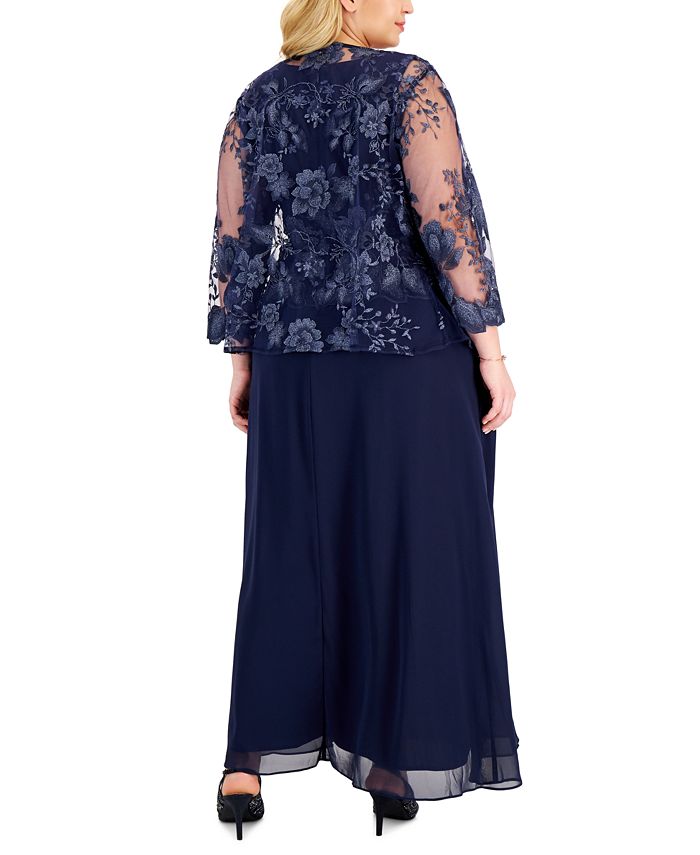 Alex Evenings Plus Size Embroidered Long Dress & Jacket - Macy's