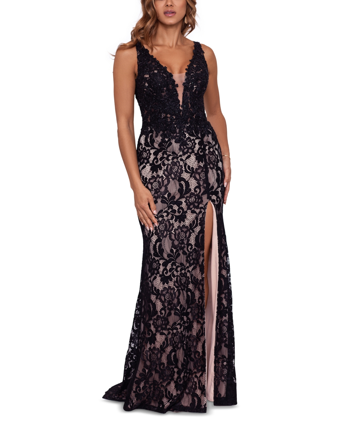 betsy and adam v neck gown