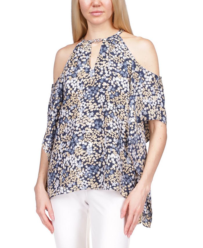 Michael Kors Printed Cold Shoulder Handkerchief Hem Top Macy s