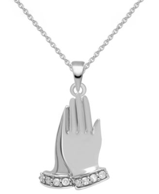Macy's - Diamond Praying Hands 18" Pendant Necklace (1/10 ct. t.w.) in Sterling Silver