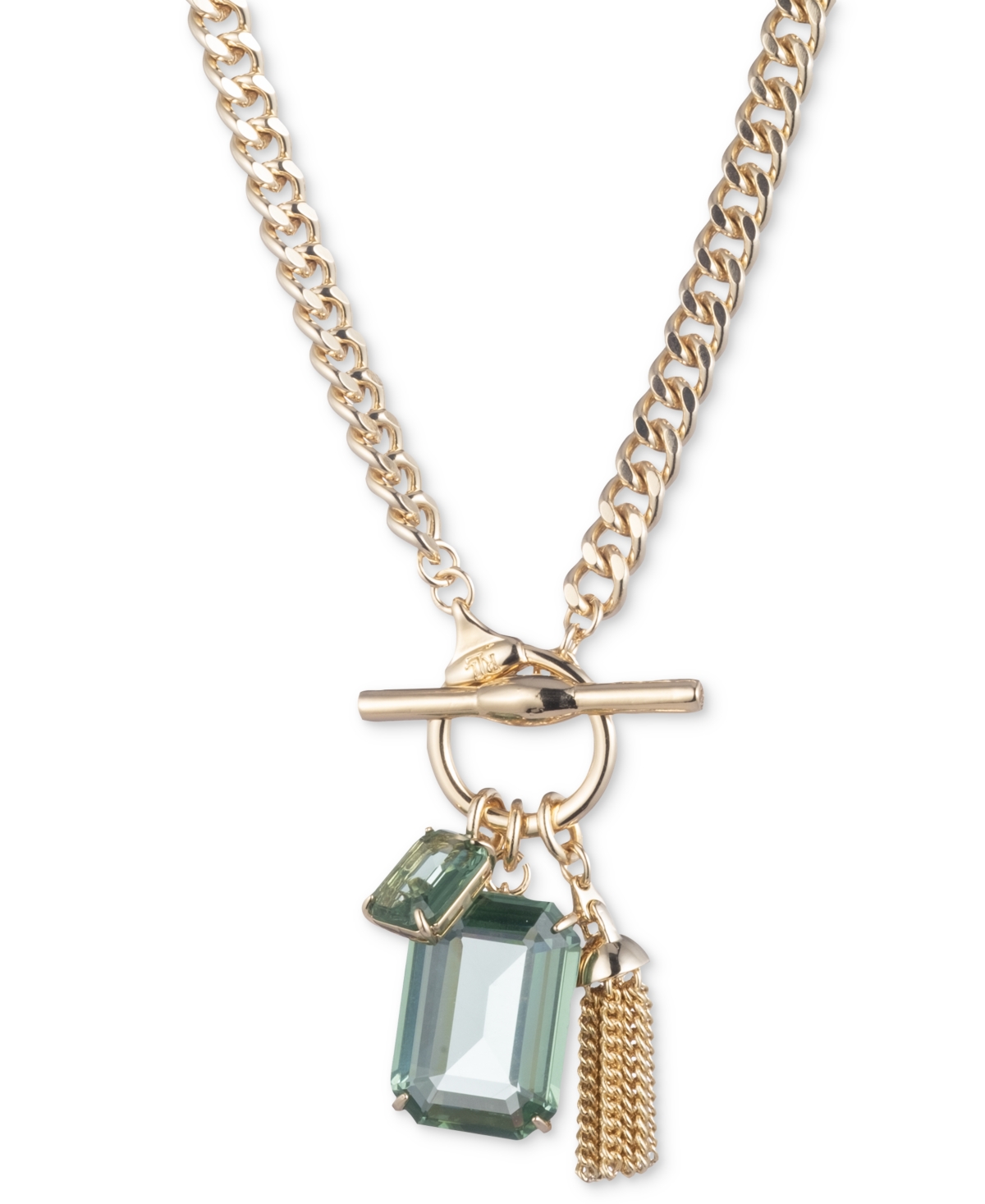 Lauren Ralph Lauren Gold-tone Chain Tassel & Color Crystal Multi-charm 17" Pendant Necklace In Green