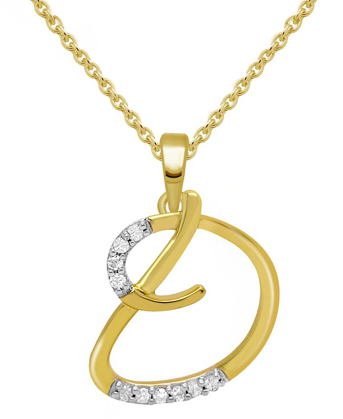 Macy's - Diamond Fancy Initial 18" Pendant Necklace (1/10 ct. t.w.) in 14k Gold-Plated Sterling Silver