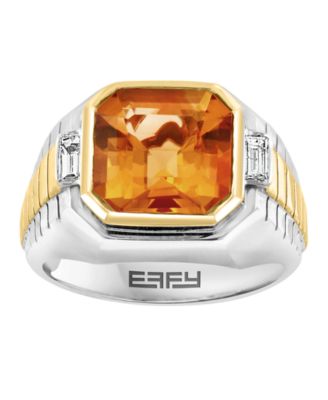 EFFY&reg; Men's Citrine (5-1/10 ct. t.w.) & White Topaz (1/10 ct. t.w.) Ring in Sterling Silver & 14k Gold-Plated Sterling Silver