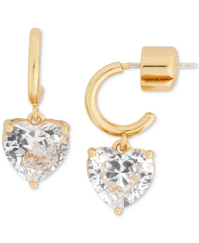 kate spade new york Gold-Tone Heart Charm Huggie Hoop Earrings ...