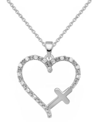 Macy's - Diamond Heart & Cross 18" Pendant Necklace (1/10 ct. t.w.)