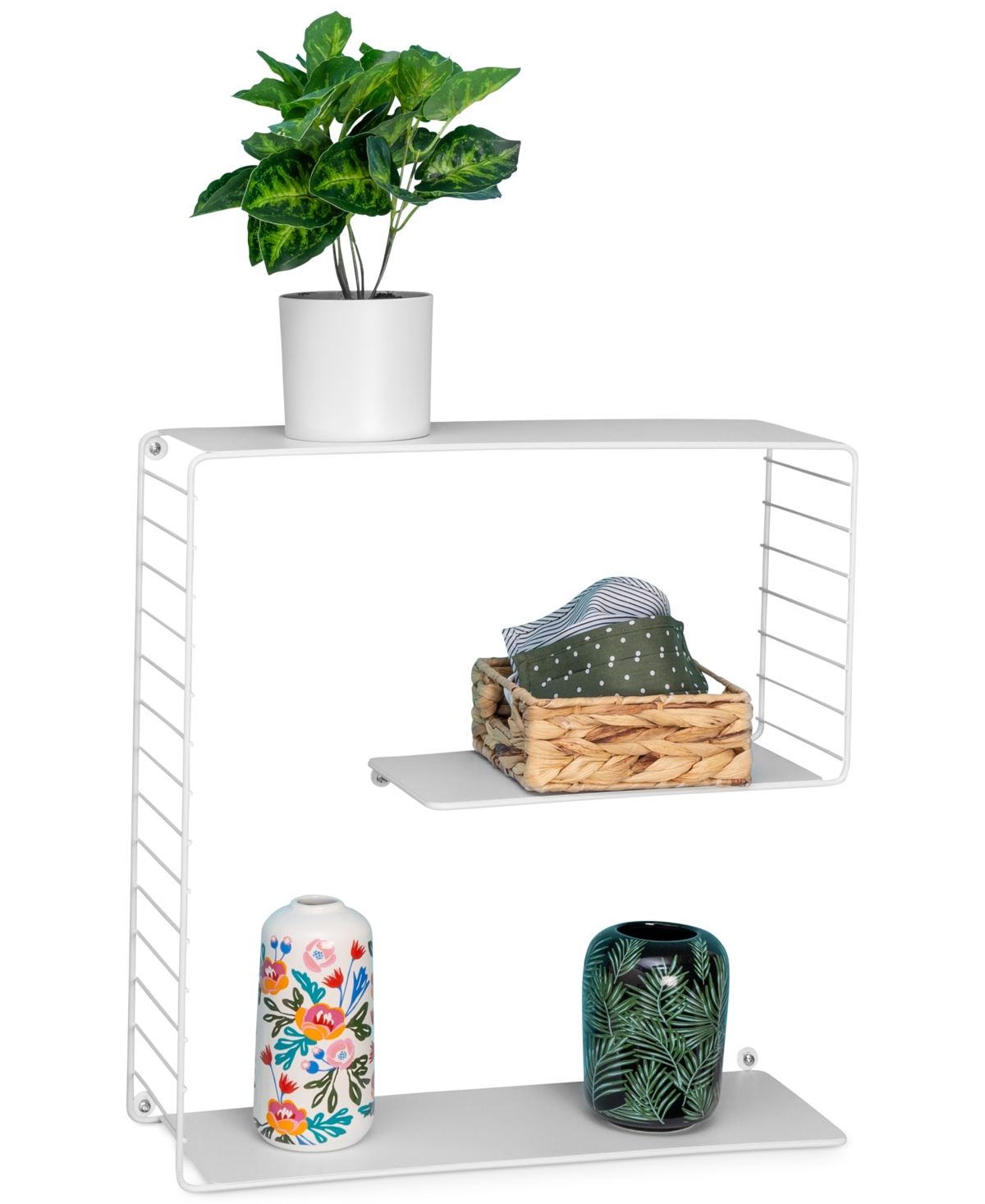 Honey Can Do Three-tier Floating Square Decorative Metal Wall Shelf In White