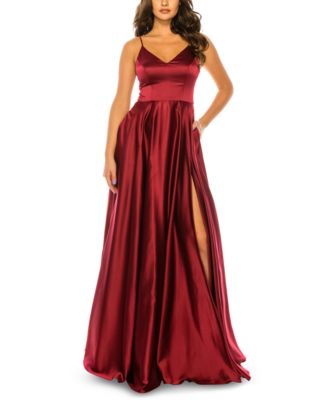 b darlin v neck satin ball gown