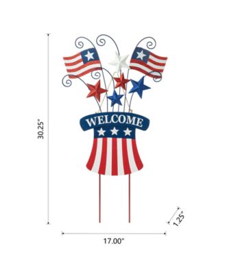Wooden and Metal Patriotic Flags Yard Stake or Wall Decor Kd, Two Function, 30.25"
