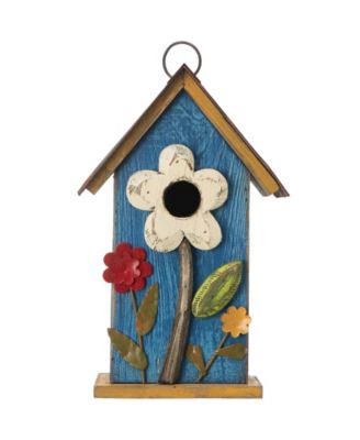 10.25" Retro Birdhouse with 3D Flowers