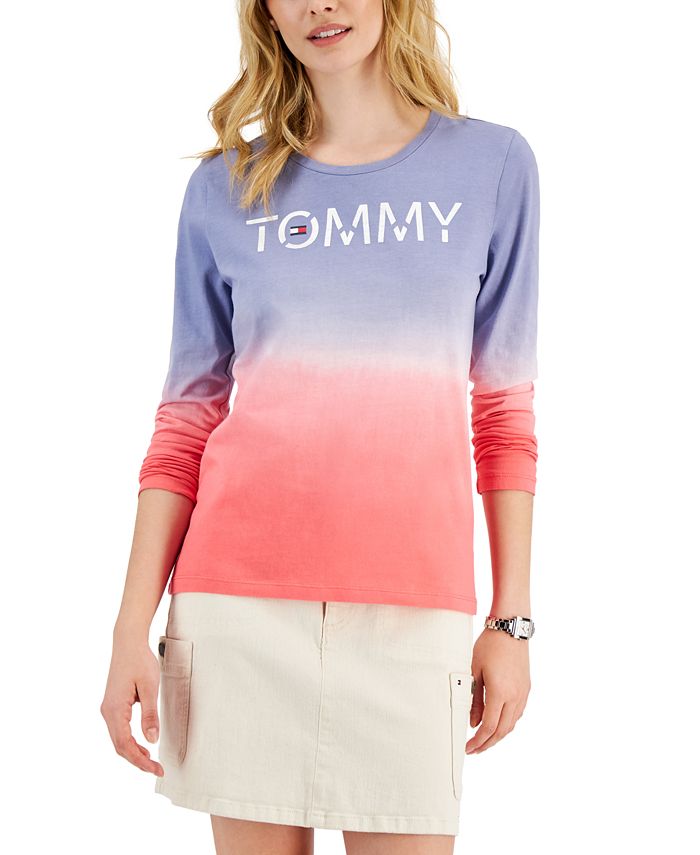 svulst marionet Arbitrage Tommy Hilfiger Cotton Ombré Logo Long-Sleeve T-Shirt - Macy's