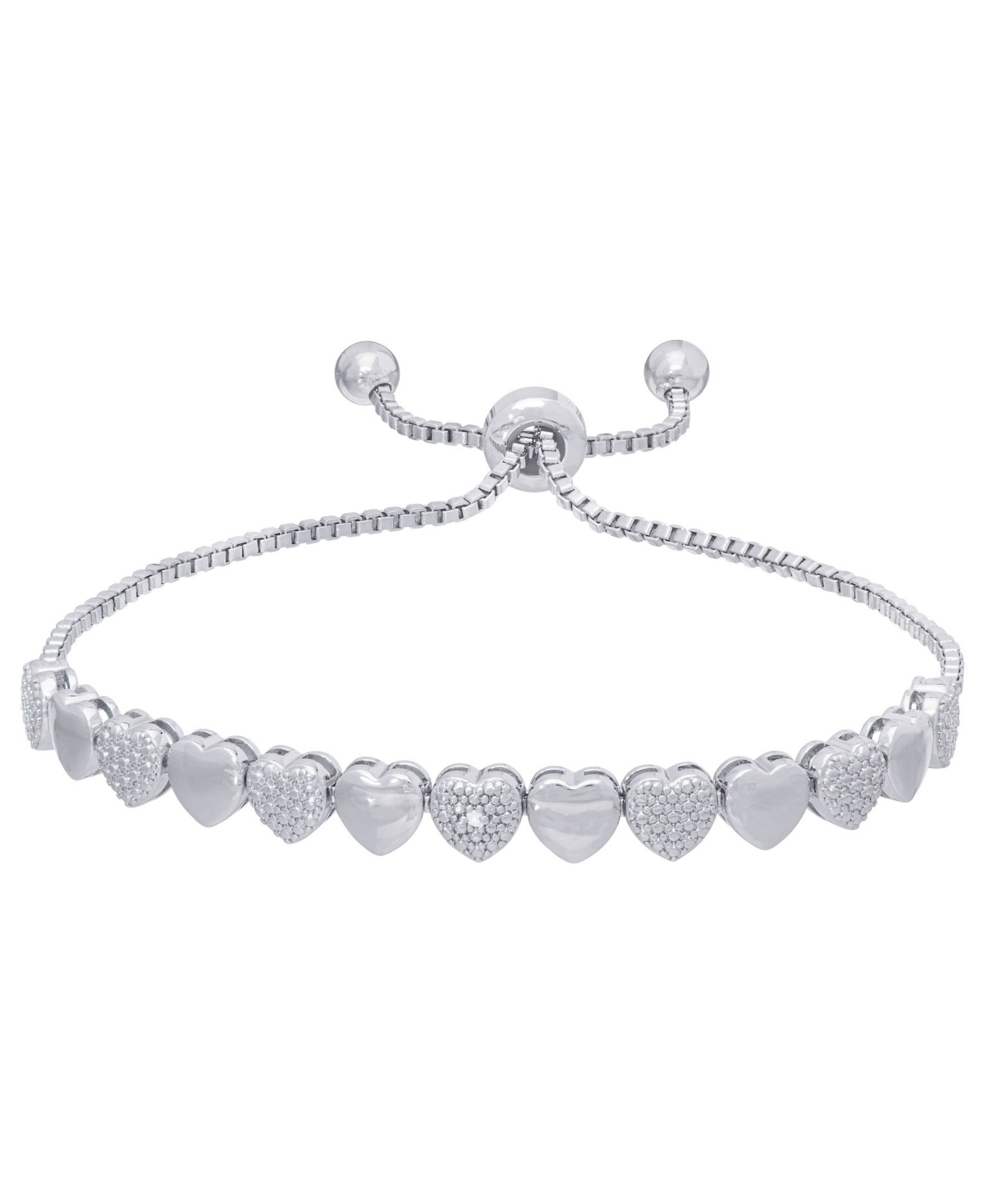 Diamond Accent Heart Link Adjustable Bolo Bracelet - Silver