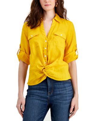 I.N.C. International Concepts - Linen Twist-Hem Roll-Tab Blouse