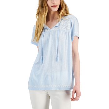 Style & Co Women's Embroidered Split-Neckline Top (various size)
