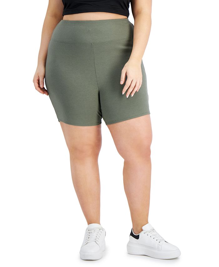 Bar III Trendy Plus Size Ribbed Bike Shorts, Created for Macy's Macy's