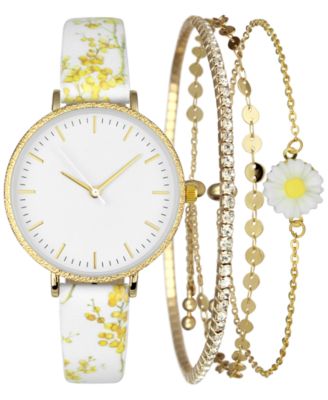 Photo 1 of INC International Concepts Women's Flower-Print Faux-Leather Strap Watch 36mm & 3-Pc. Bracelet Set, Created for Macy's