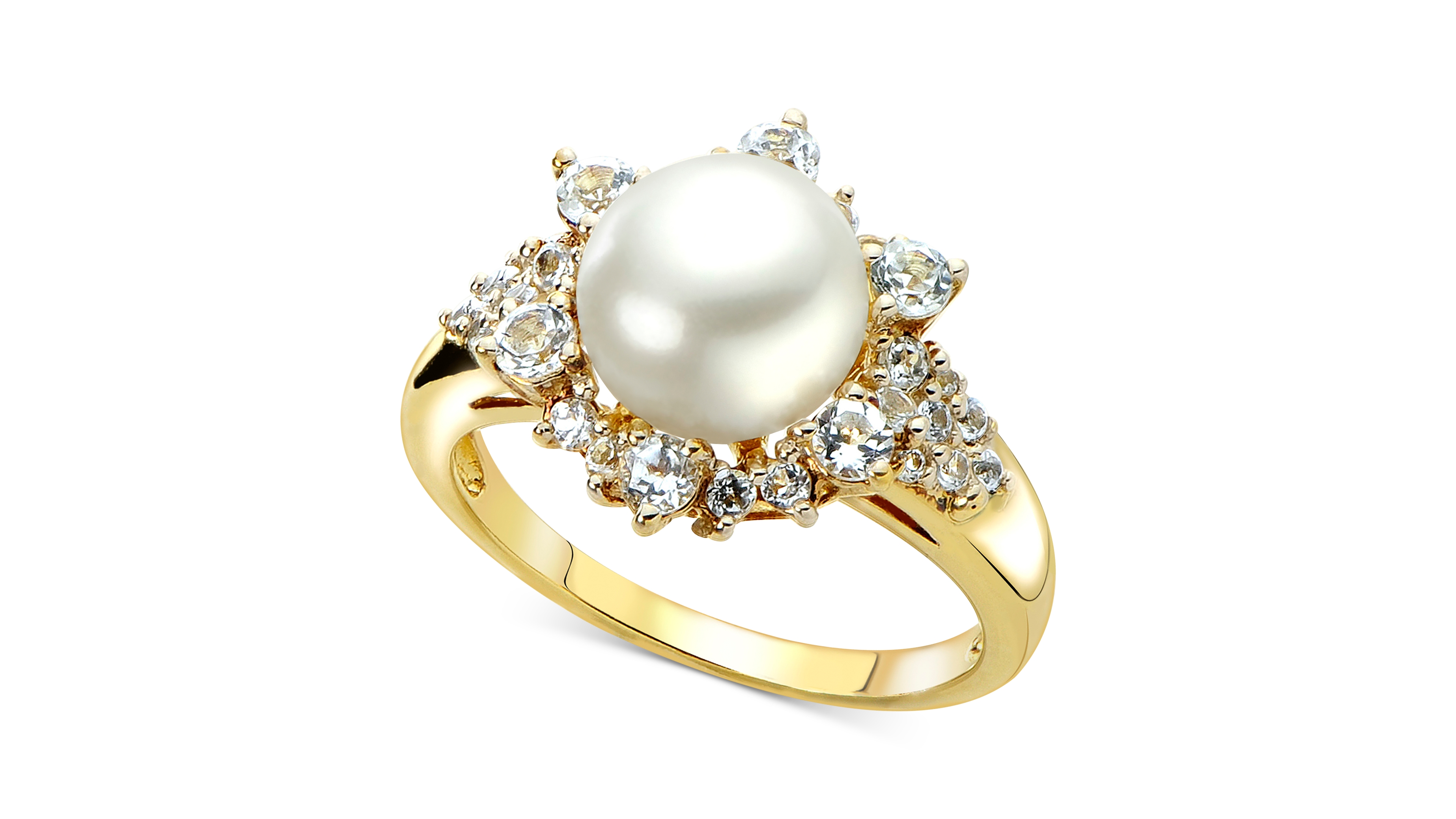 Cultured Freshwater Pearl (8mm) & White Topaz (7/8 ct. t.w.) Ring in 14k Gold-Plated Sterling Silver