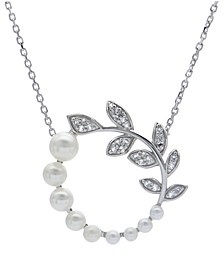 Cultured Freshwater Pearl (2-1/2 - 5-1/2mm) & White Topaz (1/4 ct. t.w.) Circle Vine 18" Pendant Necklace in Sterling Silver