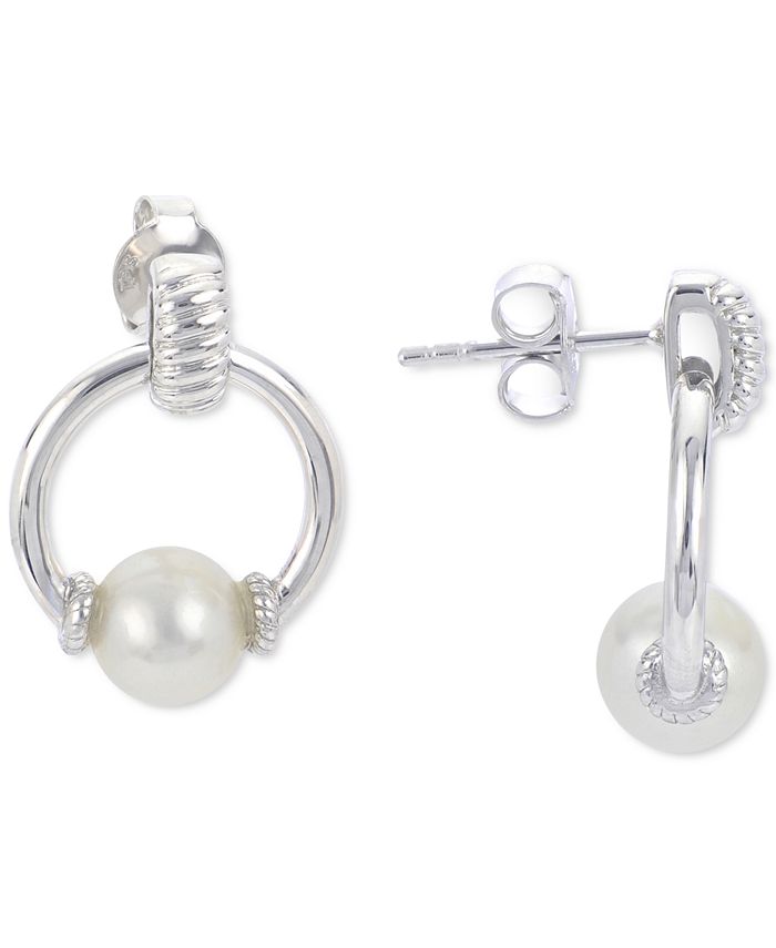 Macy's Cultured Freshwater Pearl (7mm) Doorknocker Drop Earrings in ...