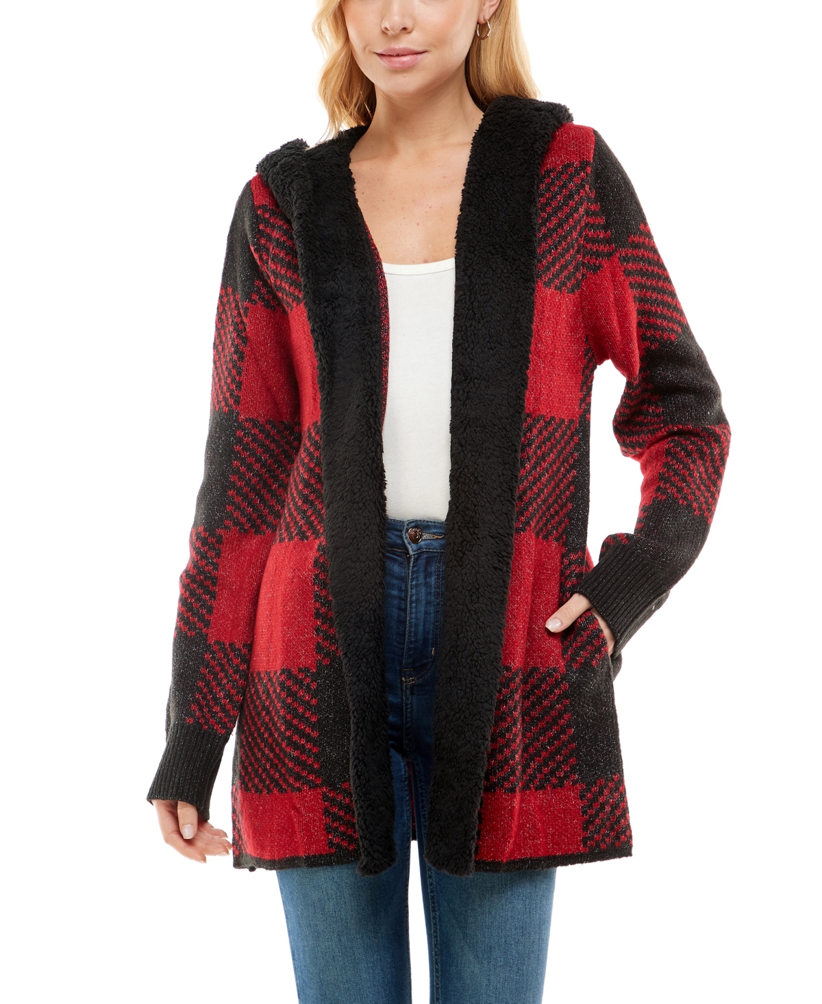 Adrienne Vittadini Women's Long Sleeve Sherpa Lined Hooded Coatigan ...