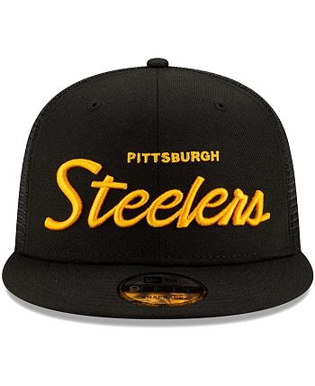 New Era Men's Black Pittsburgh Steelers Script Trucker 9FIFTY Snapback Hat  - Macy's