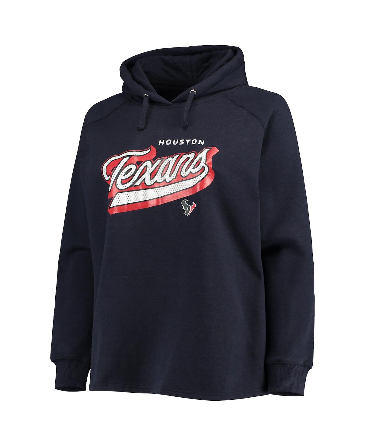 Women's FanaticsHouston Texans Plus Size First Contact Raglan Pullover Hoodie - Navy