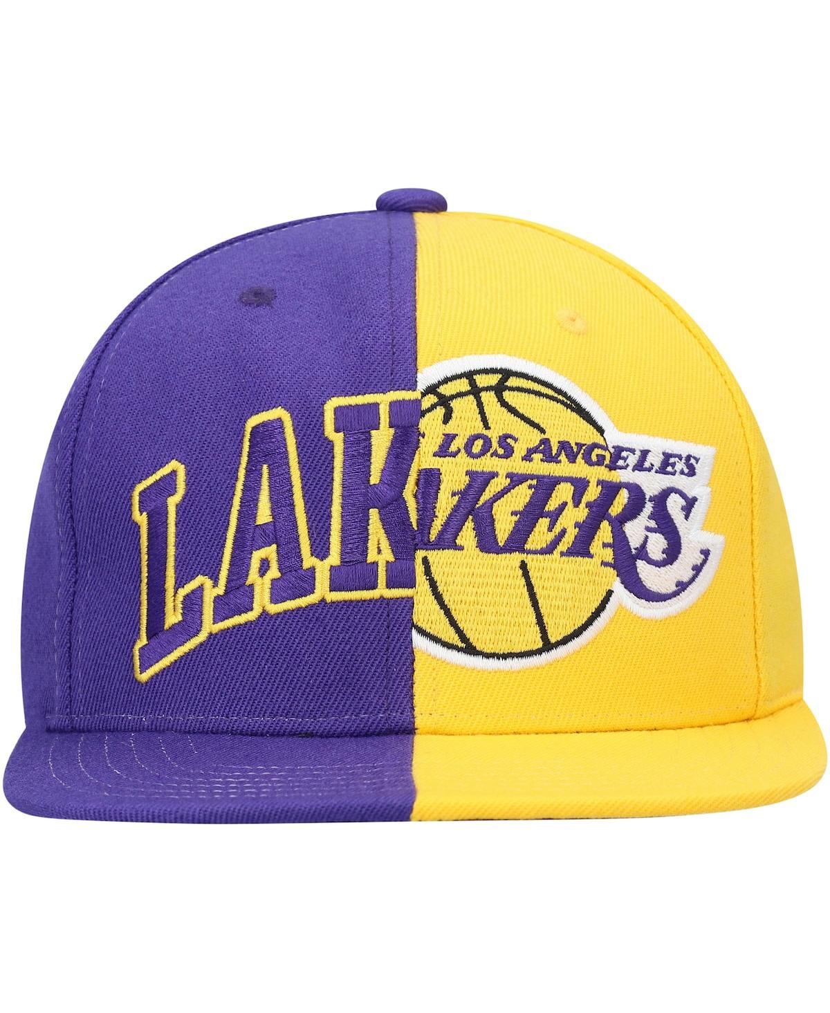 Men's Mitchell & Ness Gold Los Angeles Lakers Half and Half Snapback Hat - Gold
