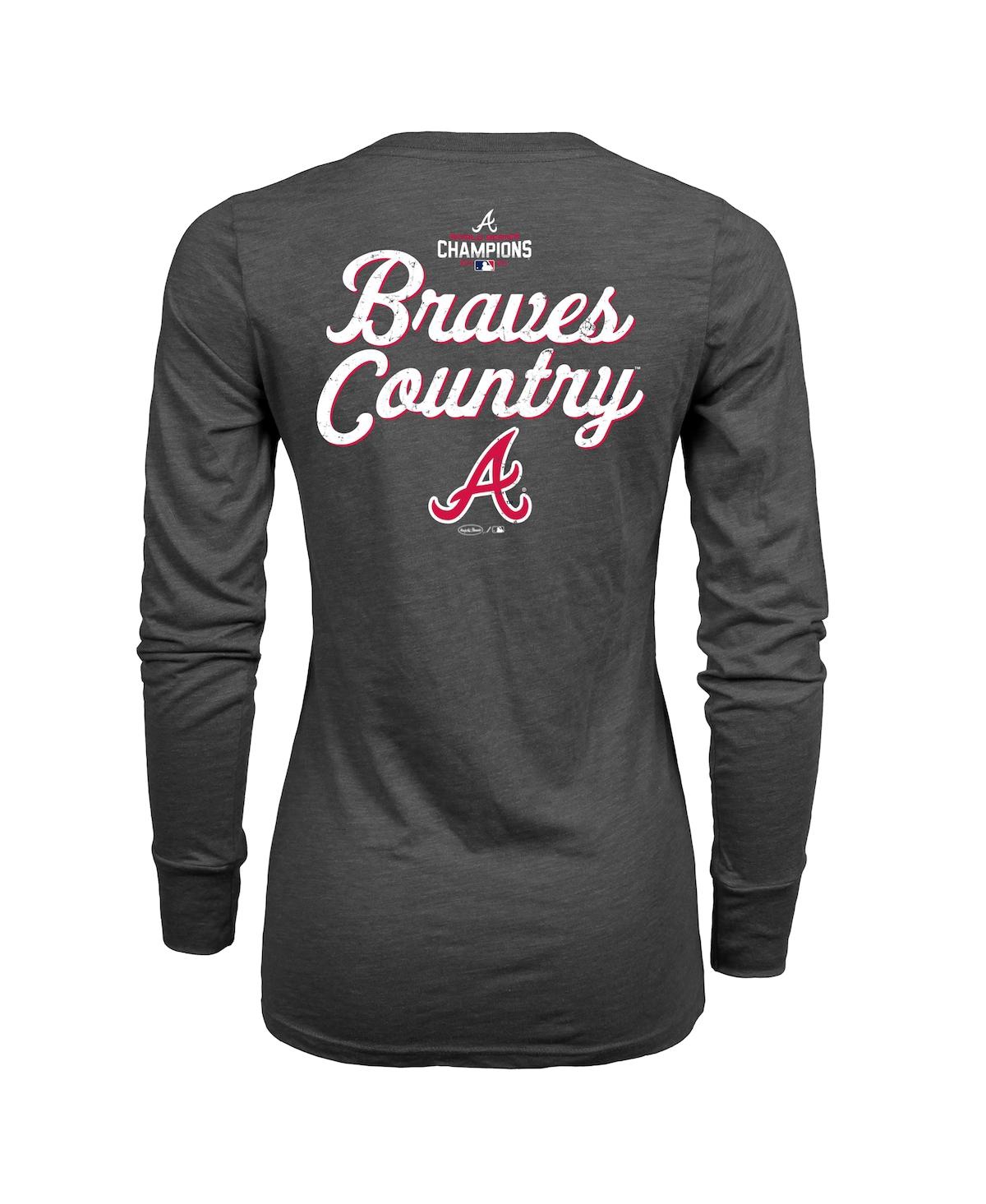 Women's Majestic ThreadsAtlanta Braves 2021 World Series Champions Hometown Long Sleeve V-Neck T-shirt - Charcoal