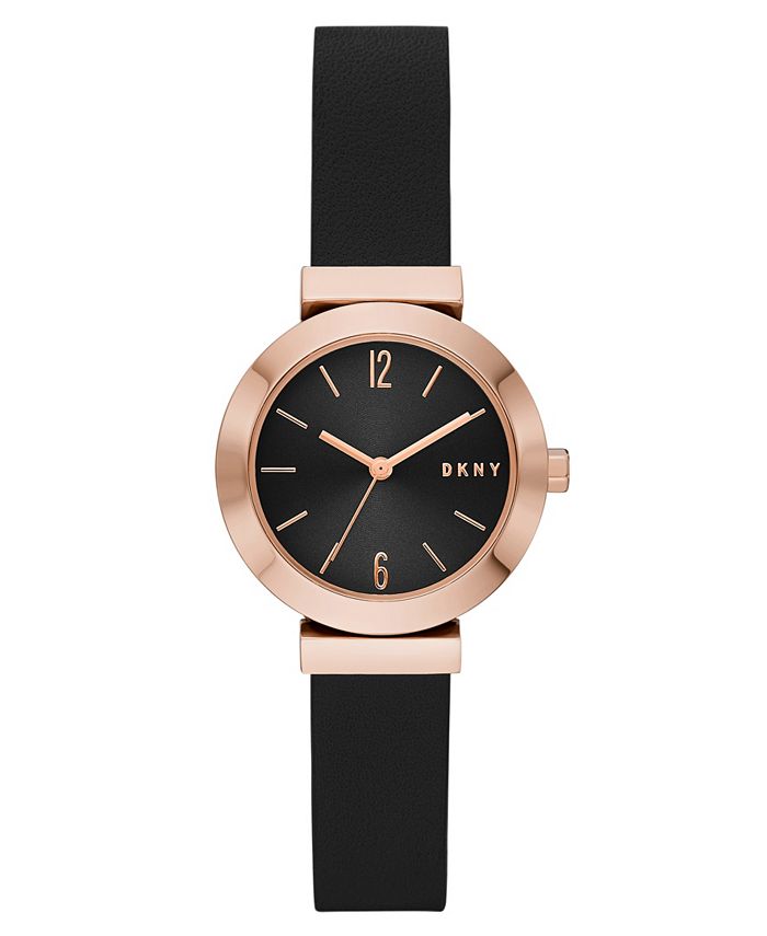 DKNY Women s Stanhope Three Hand Black Leather Strap Watch 29mm
