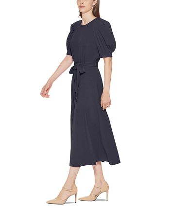 Calvin Klein Puff-Sleeve Belted Midi Dress & Reviews - Dresses - Women -  Macy's