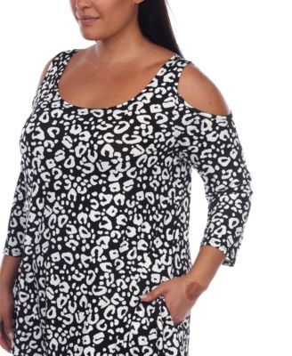 Plus Size Leopard Cold Shoulder Tunic Top