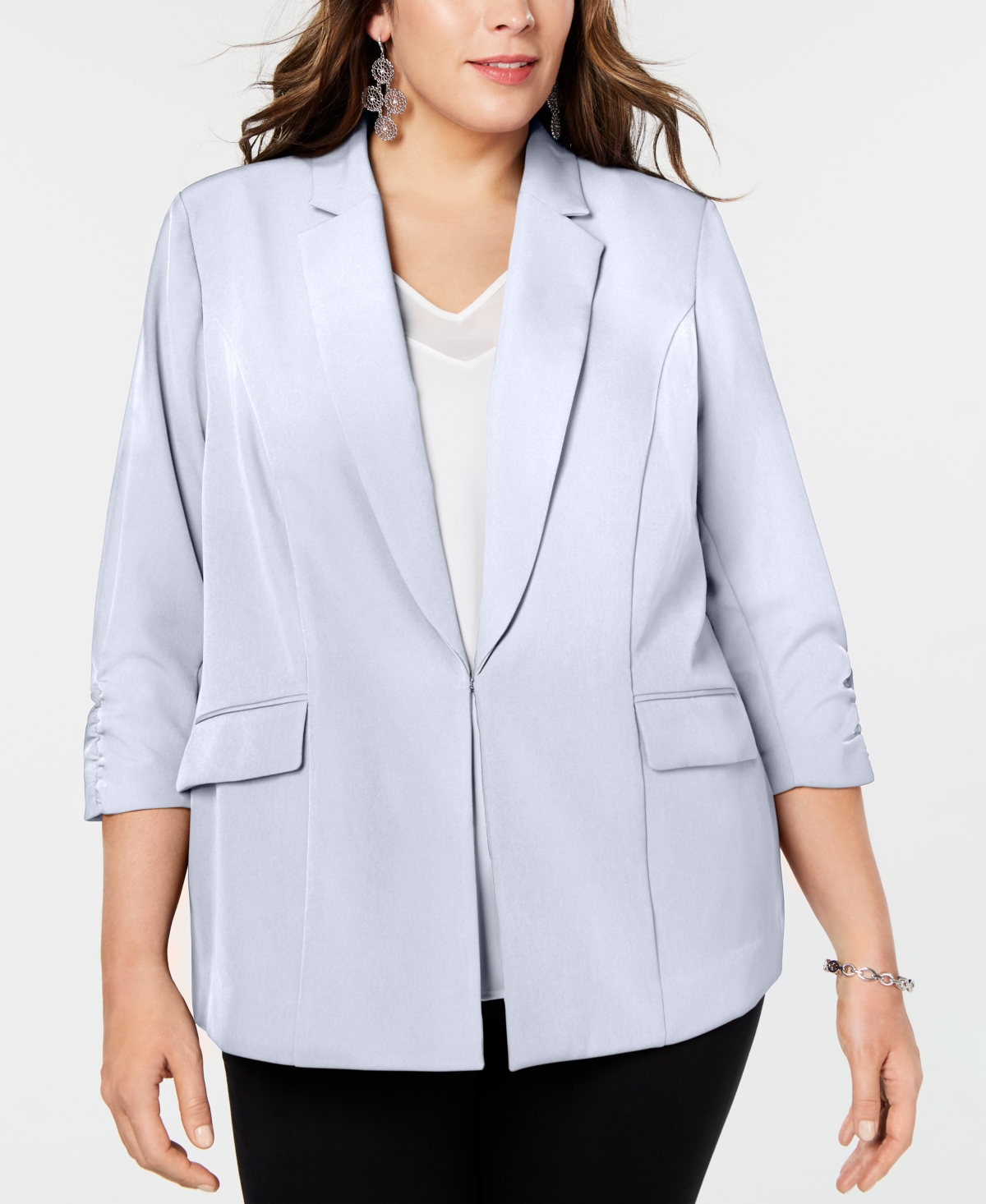 Inc International Concepts Plus Size 3/4-sleeve Blazer, Created For Macy's In Bright White