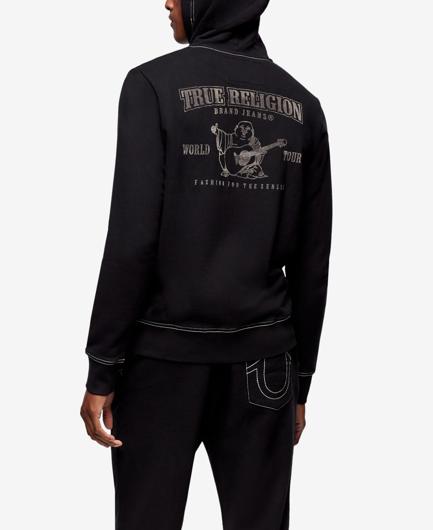 Мужское худи True Religion Classic Logo Zip Up Drawstring, цвет: Чёрный — фото 2