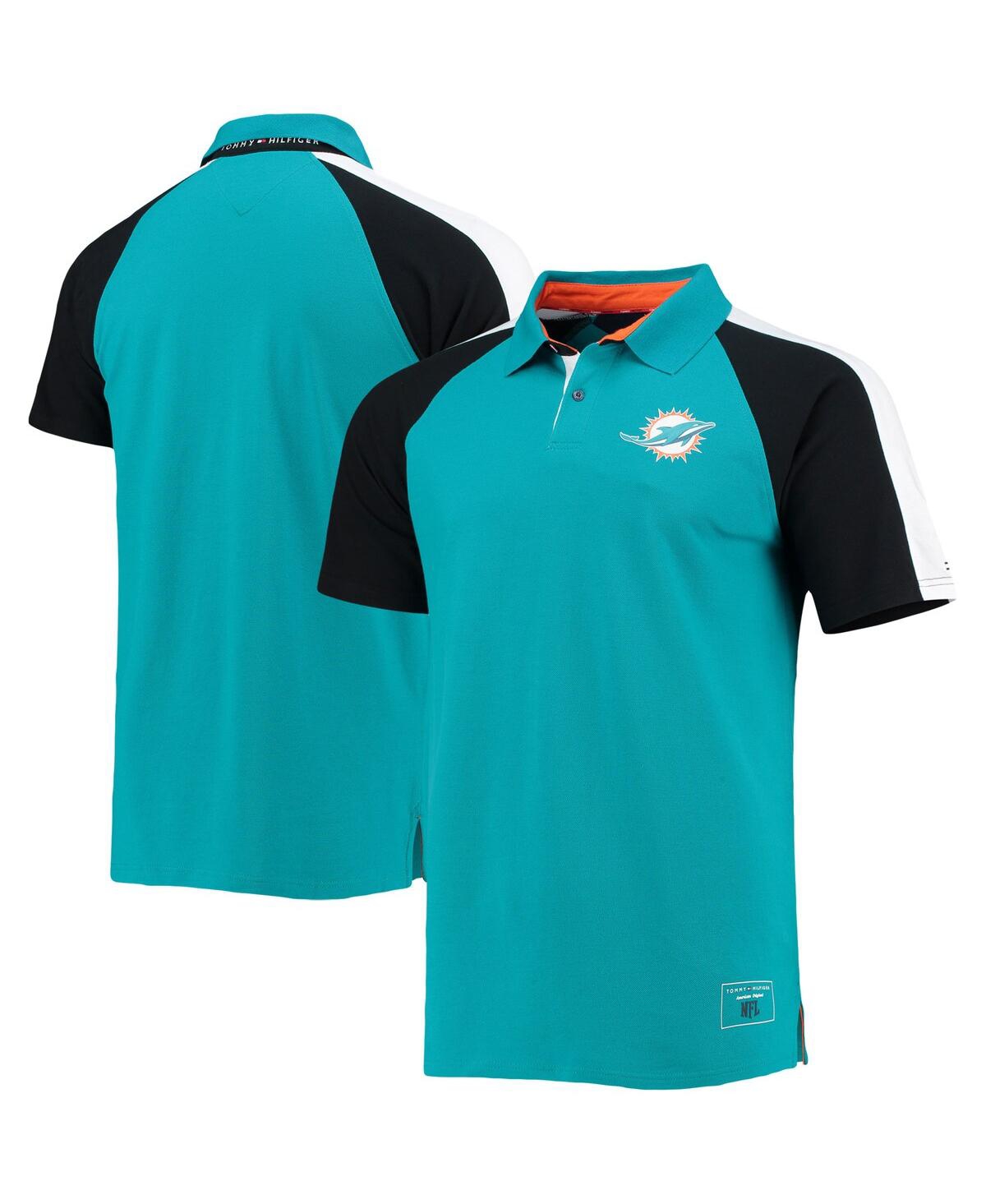 UPC 195195410519 product image for Men's Tommy Hilfiger Aqua and White Miami Dolphins Holden Raglan Polo Shirt | upcitemdb.com