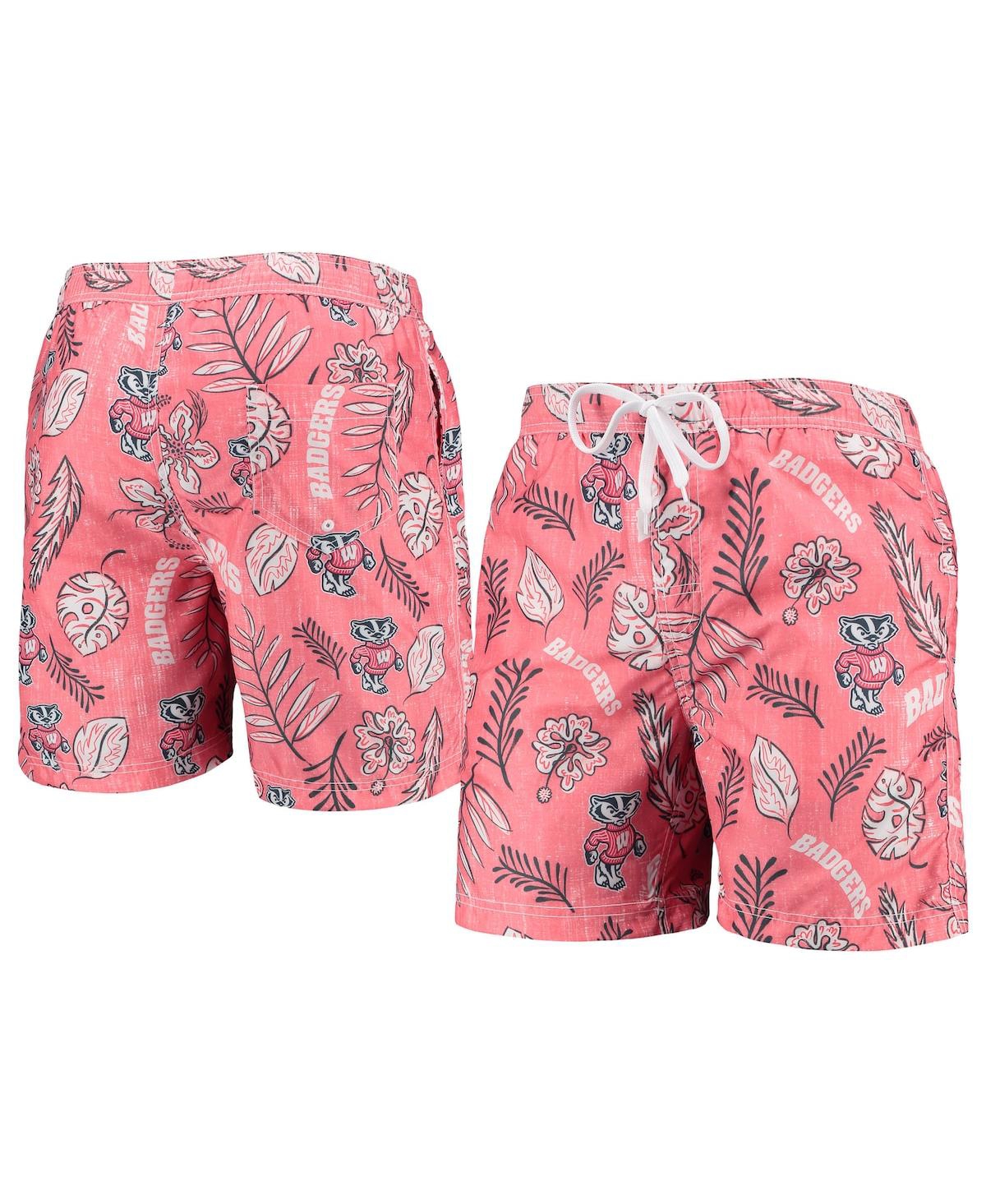 Men's Wes & Willy Red Wisconsin Badgers Vintage-Like Floral Swim Trunks - Red