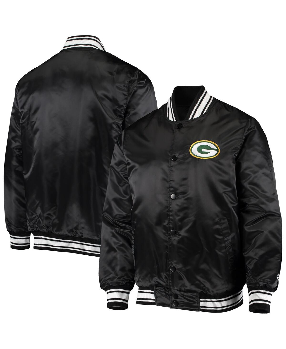 Men's StarterGreen Bay Packers Locker Room Satin Varsity Full-Snap Jacket - Black
