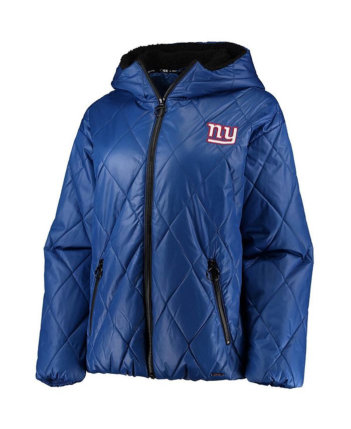 Msx By Michael Strahan Womens Royal New York Giants Charlotte Full Zip Hoodie Puffer Jacket 