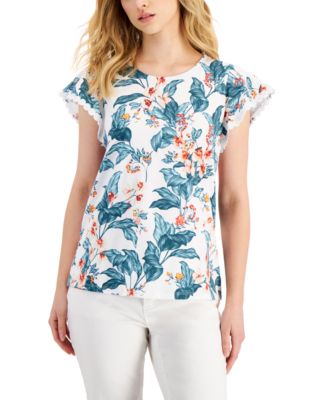 Charter Club - Women's Short Sleeve Tropical Surprise Printed Top
