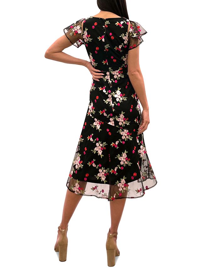 Sam Edelman Floral-Embroidered Cold-Shoulder Midi Dress & Reviews ...