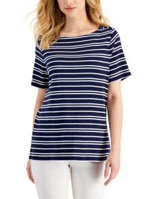 Charter Club Women's Striped Boat-Neck Cotton Top, Created for Macy's ...