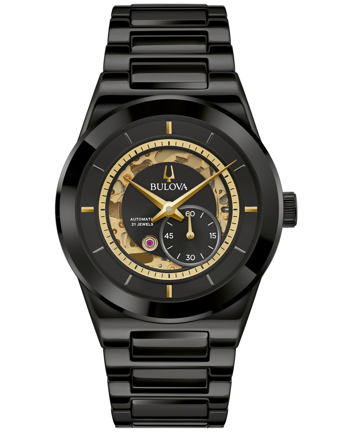 Bulova Men's Millennia Automatic Black Ceramic Bracelet Watch 41mm In Black / Gold Tone / Skeleton