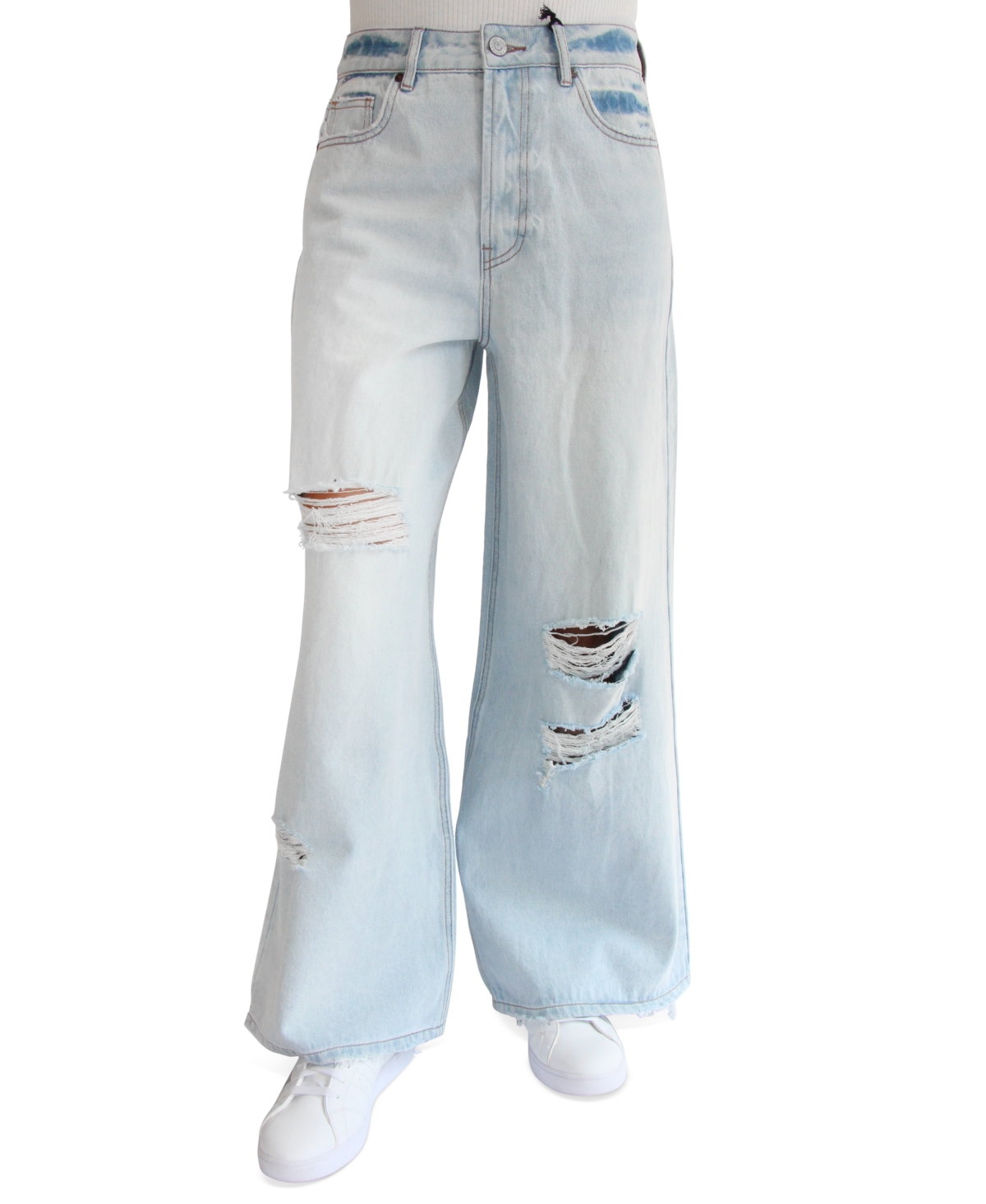 Almost Famous Juniors' Drawstring-waist Baggy Wide-leg Jeans In Dark ...