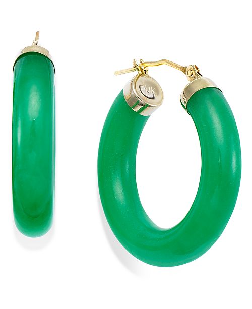 Macy's Jade Hoop Earrings in 14k Gold (27-1/2mm) & Reviews - Earrings