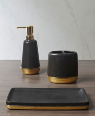 Photo 1 of Ink & Ivy Lloyd 3-Pc. Bath Accessory Set - Black/gold. Includes : Lotion/Soap Dispenser, Toothbrush Holder and Vanity Tray