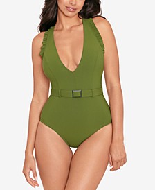 Jelly Beans Cinch Belted Ruffle Tummy Control One-Piece Swimsuit