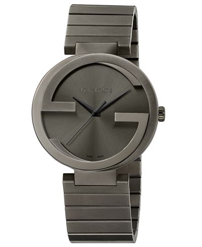 Gucci Unisex Swiss Interlocking Gray PVD-Finished Stainless Steel Bracelet Watch 42mm YA133210