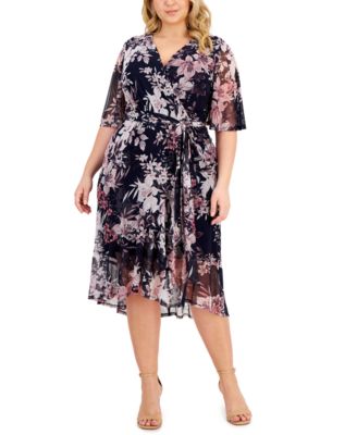Printed Chiffon Faux-Wrap Dress 