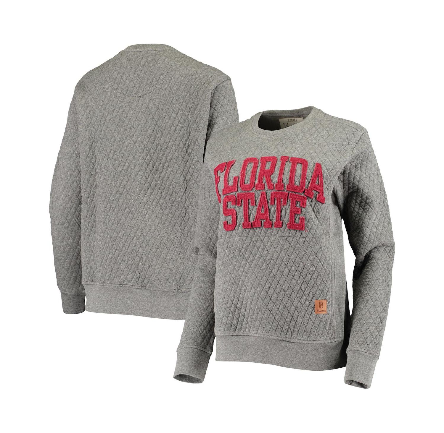 Women's Heathered Gray Florida State Seminoles Moose Applique Quilted Pullover Sweatshirt