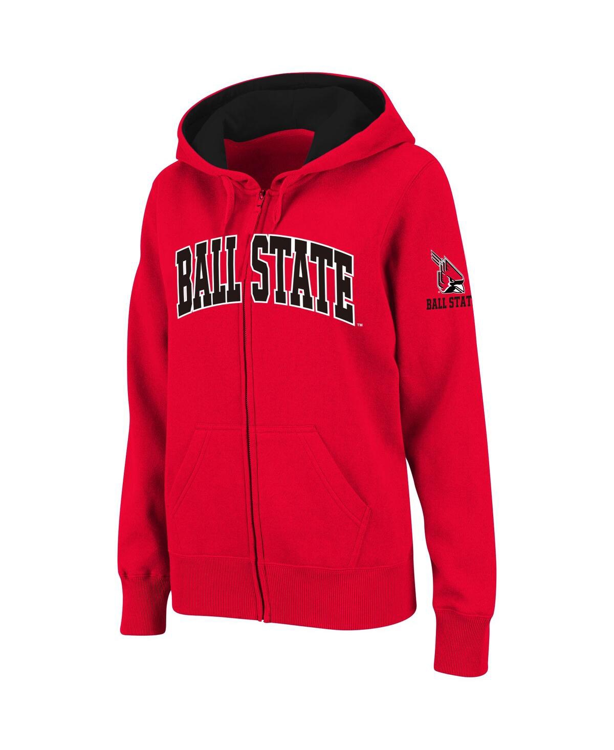 Women's Stadium AthleticBall State Cardinals Arched Name Full-Zip Hoodie - Cardinal