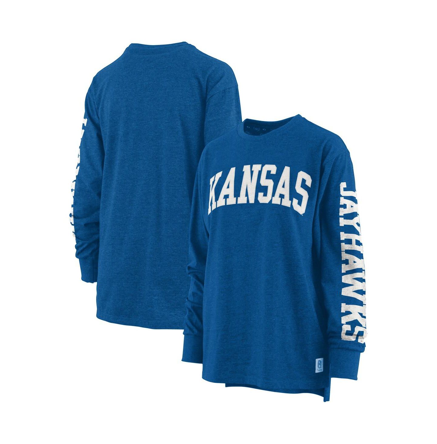 Женская футболка Pressbox Heathered Royal Kansas Jayhawks Two-Hit Canyon Long Sleeve — фото 2